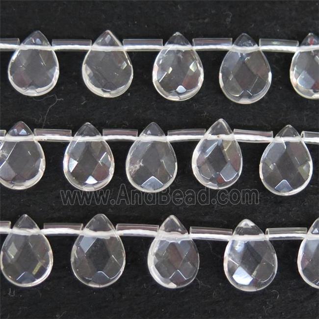 Clear Quartz beads, faceted flat teardrop