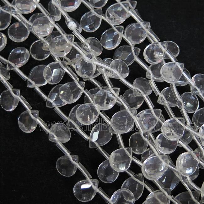 Clear Quartz beads, faceted flat teardrop