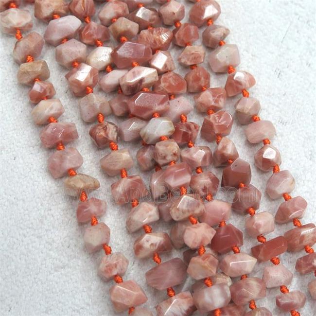 pink SunStone beads, faceted freeform