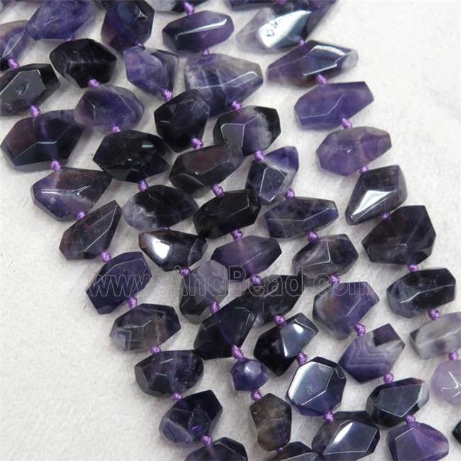 Amethyst beads, faceted freeform, purple