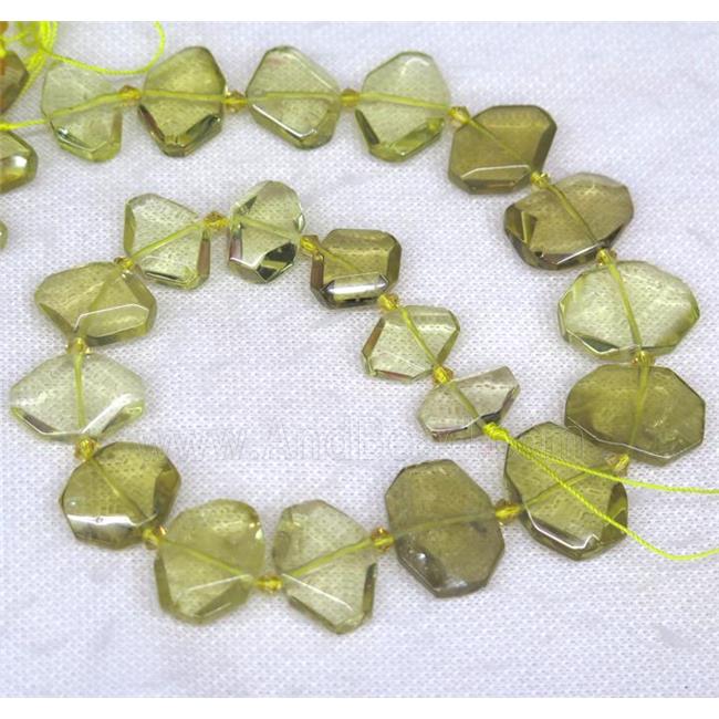 Lemon Quartz nugget beads, faceted rectangle