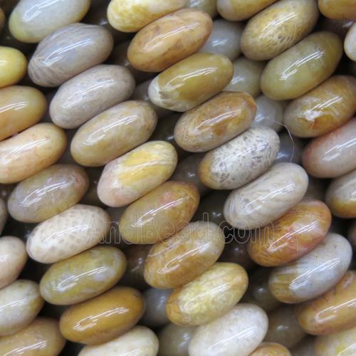 Coral Fossil abacus rondelle beads, yellow
