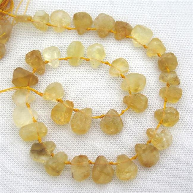rough Citrine beads, top drilled, teardrop, yellow
