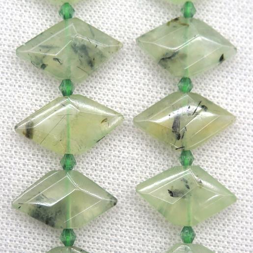 green Prehnite beads, faceted bullet