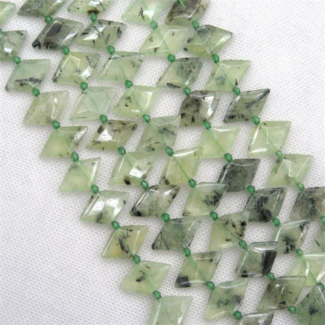 green Prehnite beads, faceted bullet