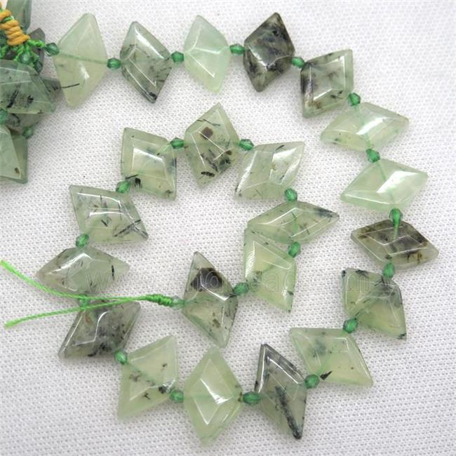 green Prehnite beads, faceted bullet