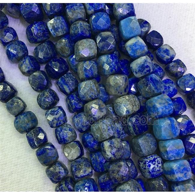 blue Lapis Lazuli bead, faceted cube