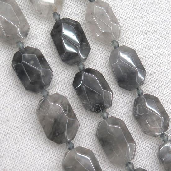 gray Cloudy Quartz beads, faceted rectangle