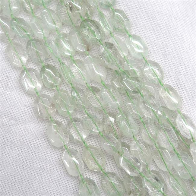 natural green quartz beads, faceted rectangle
