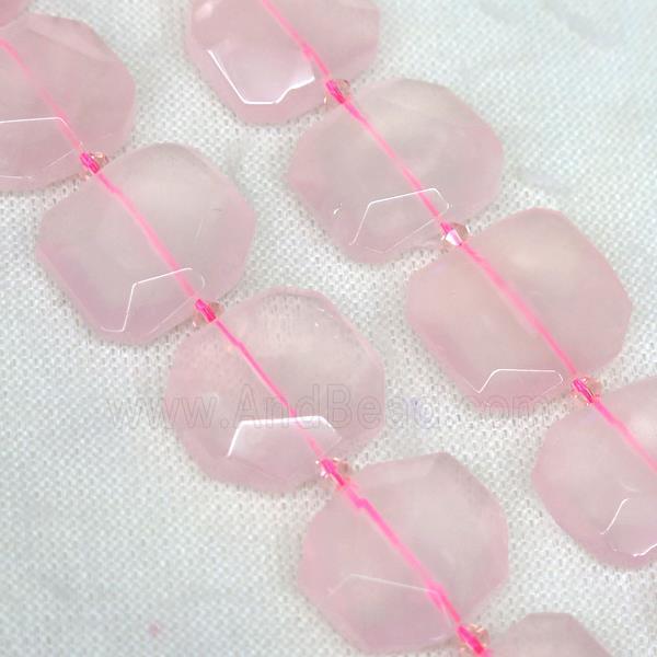 Rose Quartz nugget beads, pink, faceted rectangle