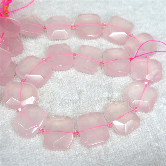 Rose Quartz nugget beads, pink, faceted rectangle