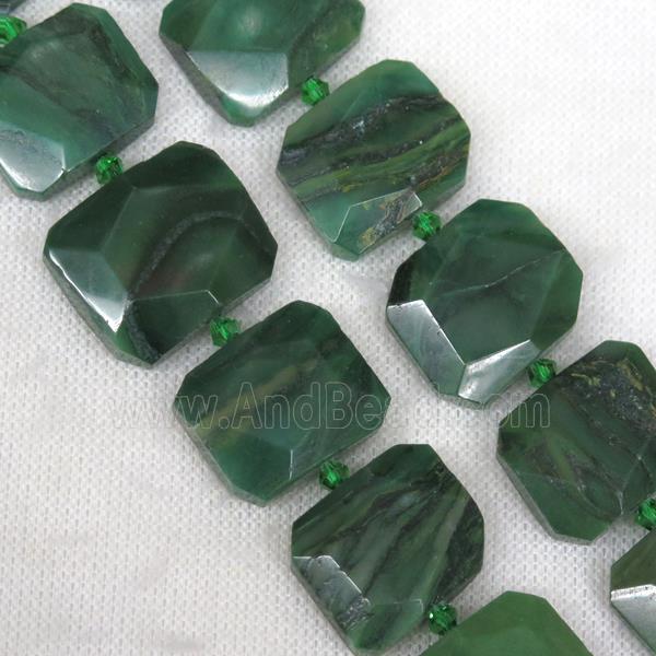 green African Chrysoprase nugget beads, faceted rectangle