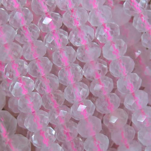 Rose Quartz beads, faceted rondelle, pink