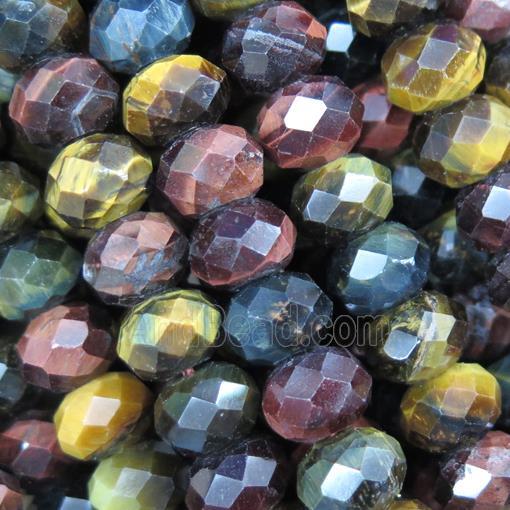 tiger eye stone beads, faceted rondelle, multi color