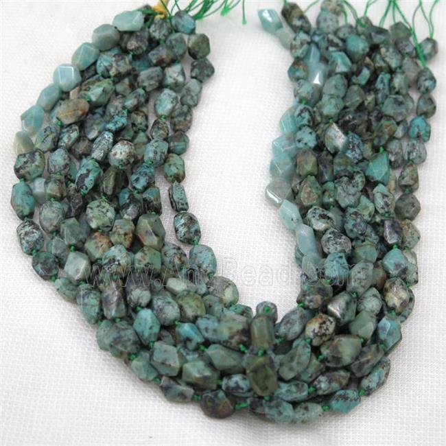 African Turquoise chip beads, green, faceted freeform