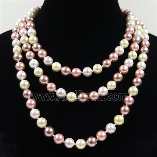 Pearlized Shell knoted necklace, round