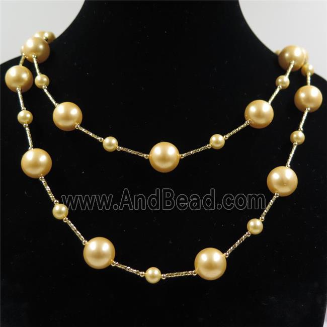 yellow Pearlized Shell necklace, round