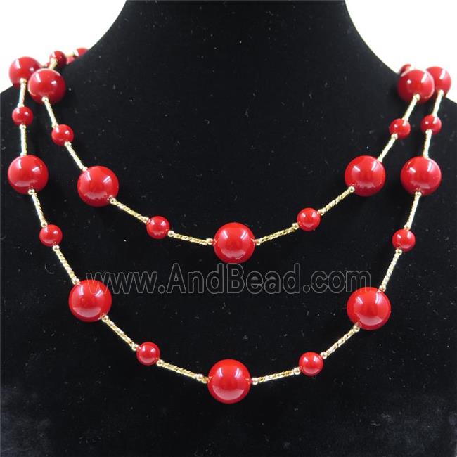 red Pearlized Shell necklace, round