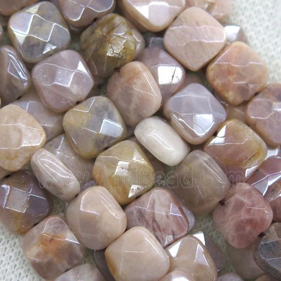 peach MoonStone beads, faceted square, AB color plated