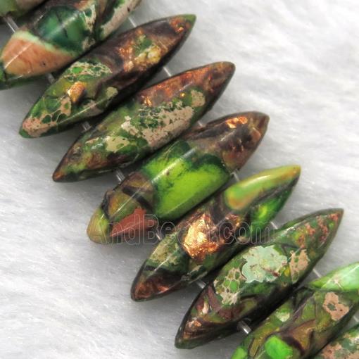 olive Imperial Jasper oval rulla beads with broznite