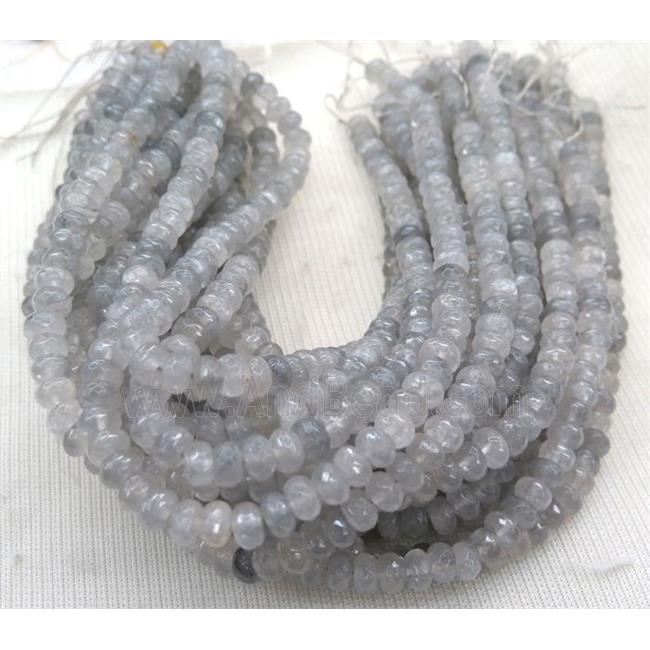 Cloudy Quartz Beads, gray, faceted rondelle