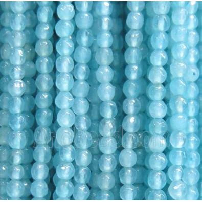 tiny jade seed beads, faceted round, dye aqua