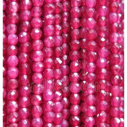 tiny jade bead, faceted round, dye red