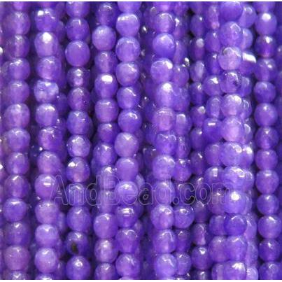 tiny jade bead, faceted round, dye purple