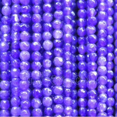 tiny jade bead, faceted round, dye purple