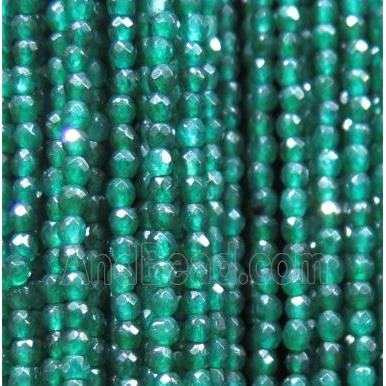 tiny jade bead, faceted round, dye peacock green