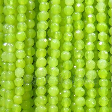 tiny jade bead, faceted round, dye olive