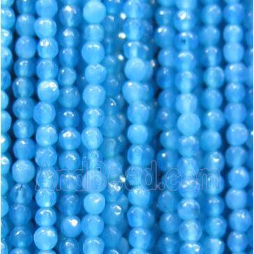 tiny jade bead, faceted round, dye skyblue