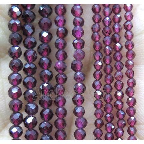 tiny Garnet Beads, faceted round, darkRed