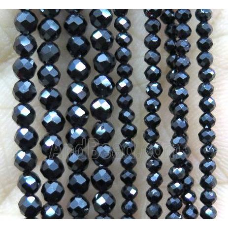 tiny Black Spinel Beads, faceted round