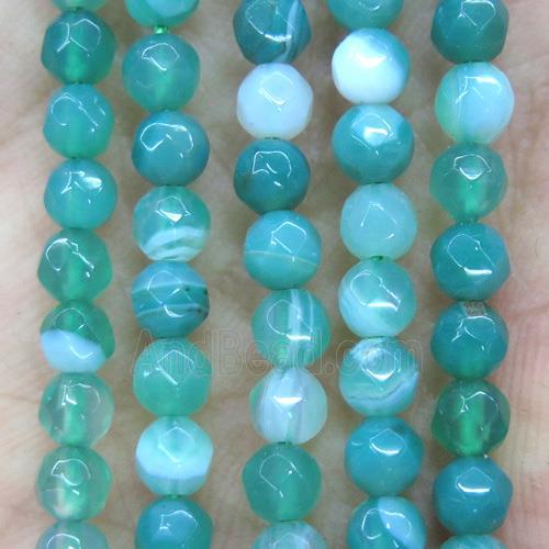 tiny green striped Agate bead, faceted round