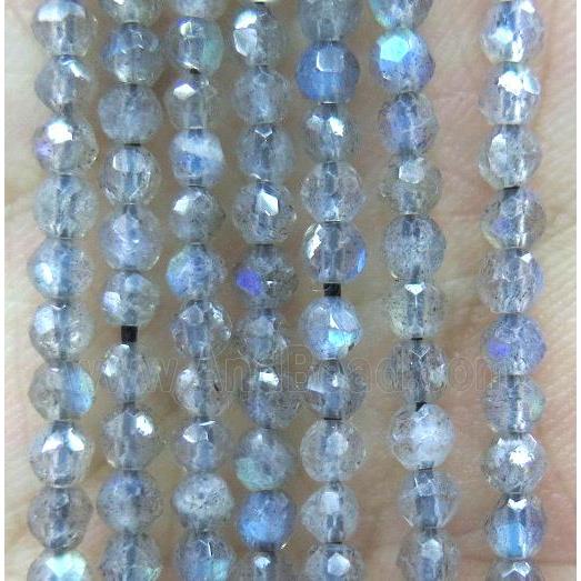 Tiny labradorite stone bead, faceted round, hand-cutting, AAA-Grade