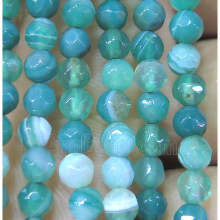 green striped agate beads, faceted round