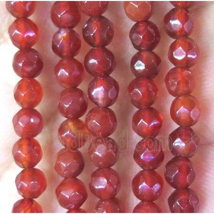 Tiny agate bead, faceted round, red
