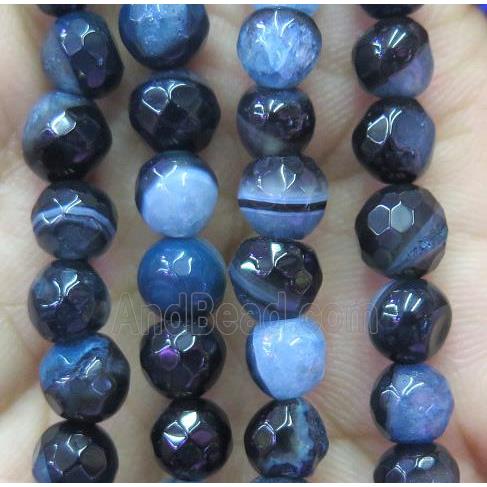 blue druzy agate bead, faceted round
