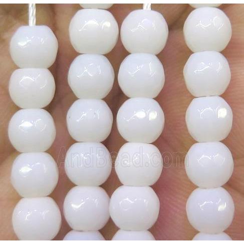 white agate beads, faceted round