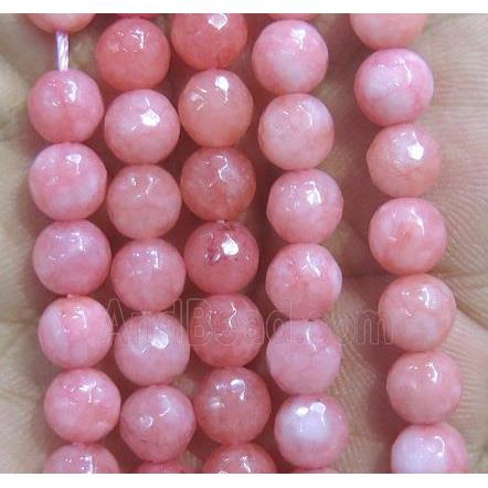 Jade Beads, faceted round, pink dye