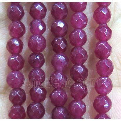 Jade Beads, faceted round, ruby dye