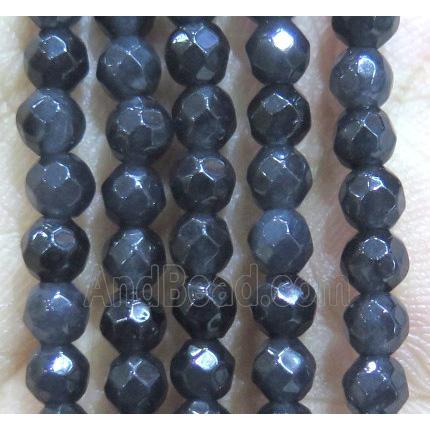 Jade Beads, faceted round, darkGrey dye