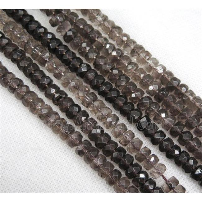 Smoky Quartz bead, faceted rondelle