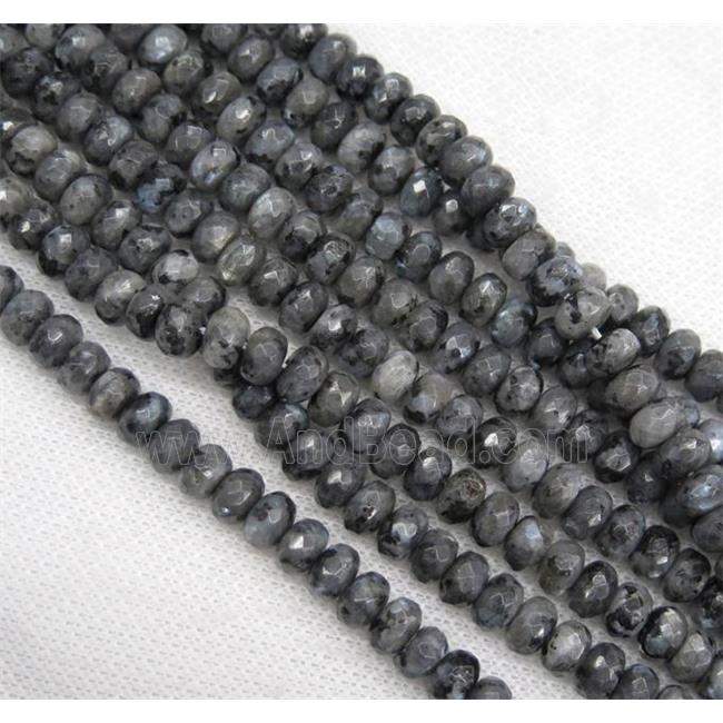 black Labradorite bead, faceted rondelle