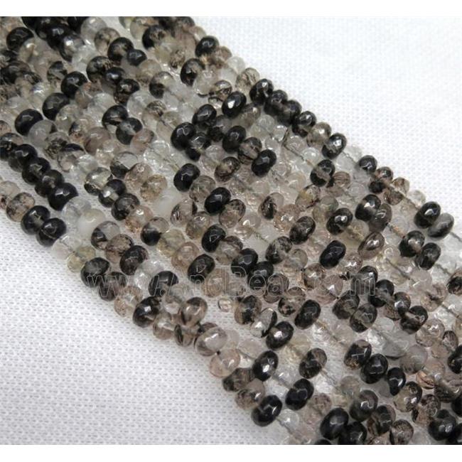 black watermelon quartz bead, faceted rondelle