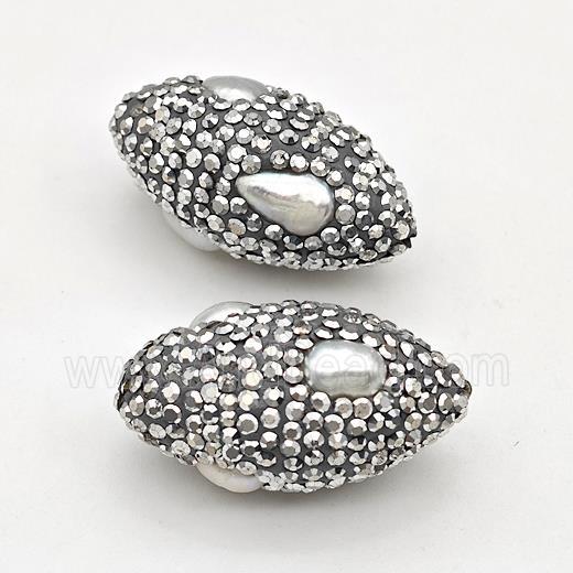 white pearl beads paved silver rhinestone, Rice
