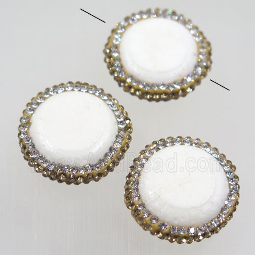 white porcelain bead paved yellow rhinestone, coin