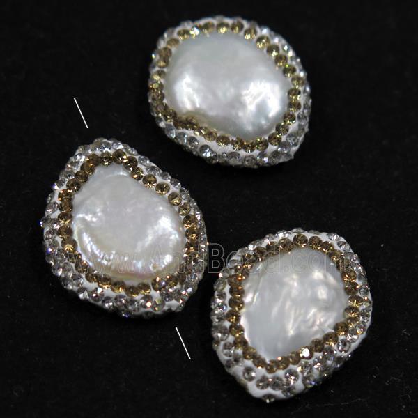 freshwater pearl beads paved rhinestone, freeform