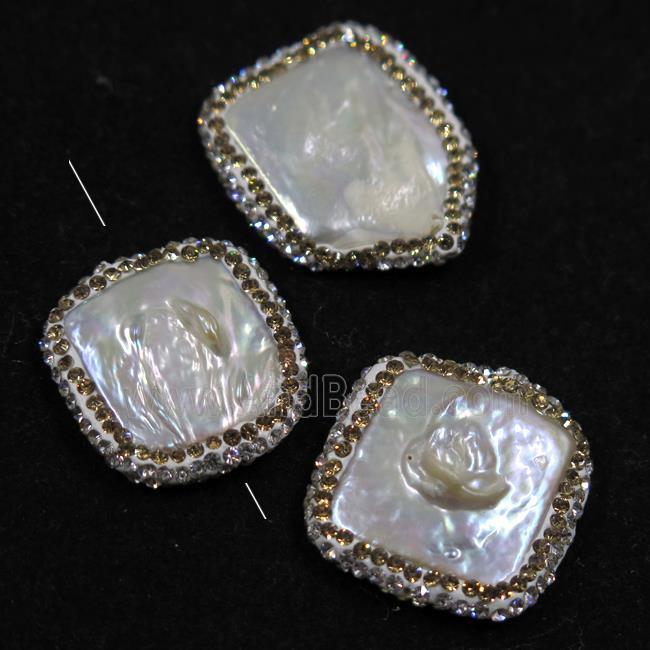 freshwater pearl beads paved rhinestone, square